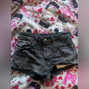 High-Waisted Faded Black Levi Denim Shorts